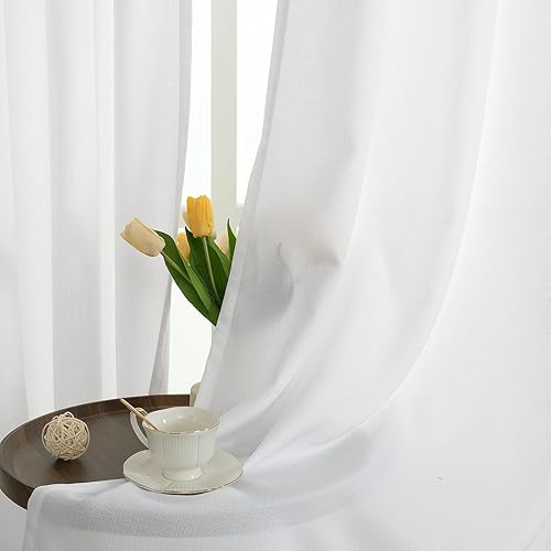 Miniatura 3 de LAMIT Cortinas naturales de lino sintético para dormitorio, paneles filtrantes de luz con ojales, cortinas de lino transparente protegidas para