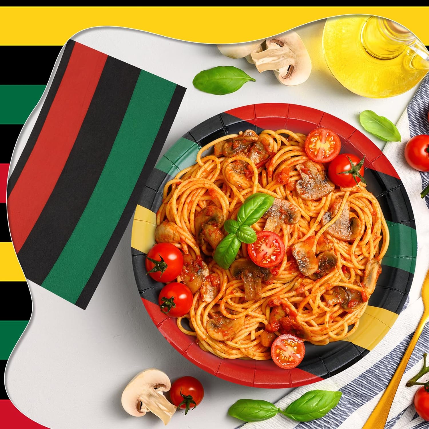 SATINIOR 200 Pieces Juneteenth Decorations Red Yellow Black Green Disposable Plates Juneteenth Napkins Round Shaped Paper Plates for Black History Month Jamaica Freedom Day African Party Supplies