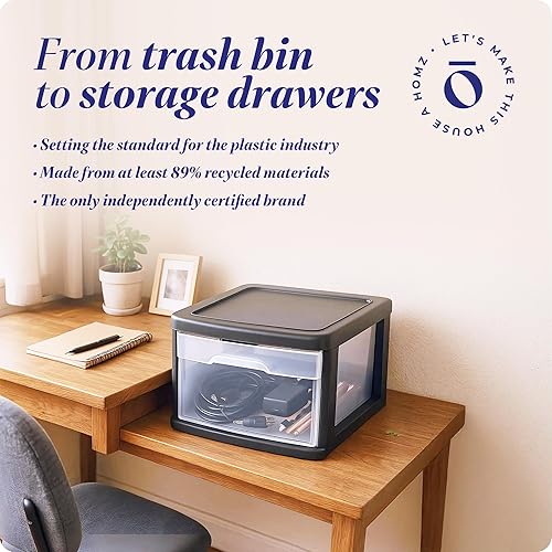 Vista 8 de HOMZ Paquete de 2 carritos de almacenamiento de 1 cajón, contenedor de plástico transparente, 14.25 pulgadas de ancho, mediano, marco negro, Marco