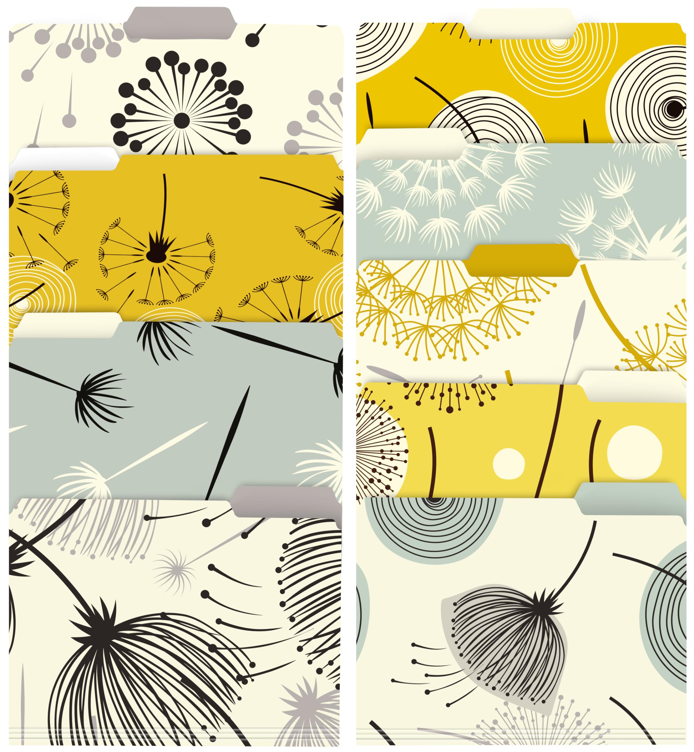 BHappyStore 18pcs Cute File Folders for Women, Decorative, 12pt 300gsm, 3 Folding Lines, Staggered Tabs, Letter Size, Boho Style, White/Black/Yellow/