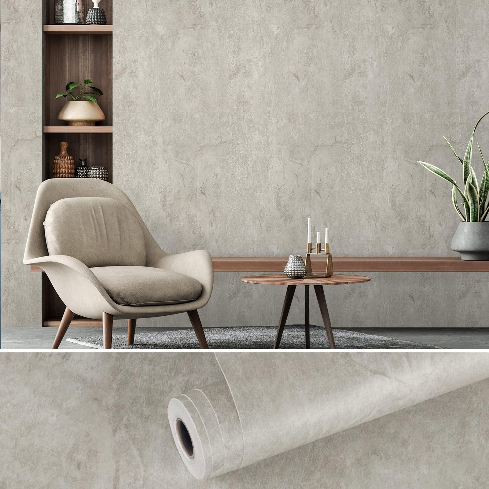 TOTIO Carta da parati con texture concreta, autoadesiva, per mobili, colore grigio chiaro, impermeabile, con motivo cemento 3D, per cucina e bagno, decorazione in vinile, 40 cm x 9 m