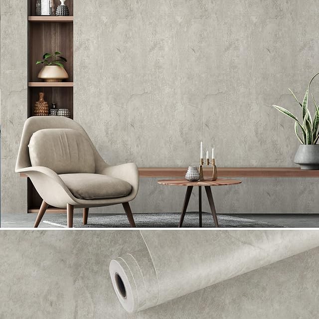 VEELIKE Light Grey Concrete Wallpaper Self-adhesive Cement Contact Paper Peel and Stick Industrial Wall Paper For Bedroom Kitchen Sticky Back Plastic Shabby Chic Ceiling Paper Removable 40cm x 300cm