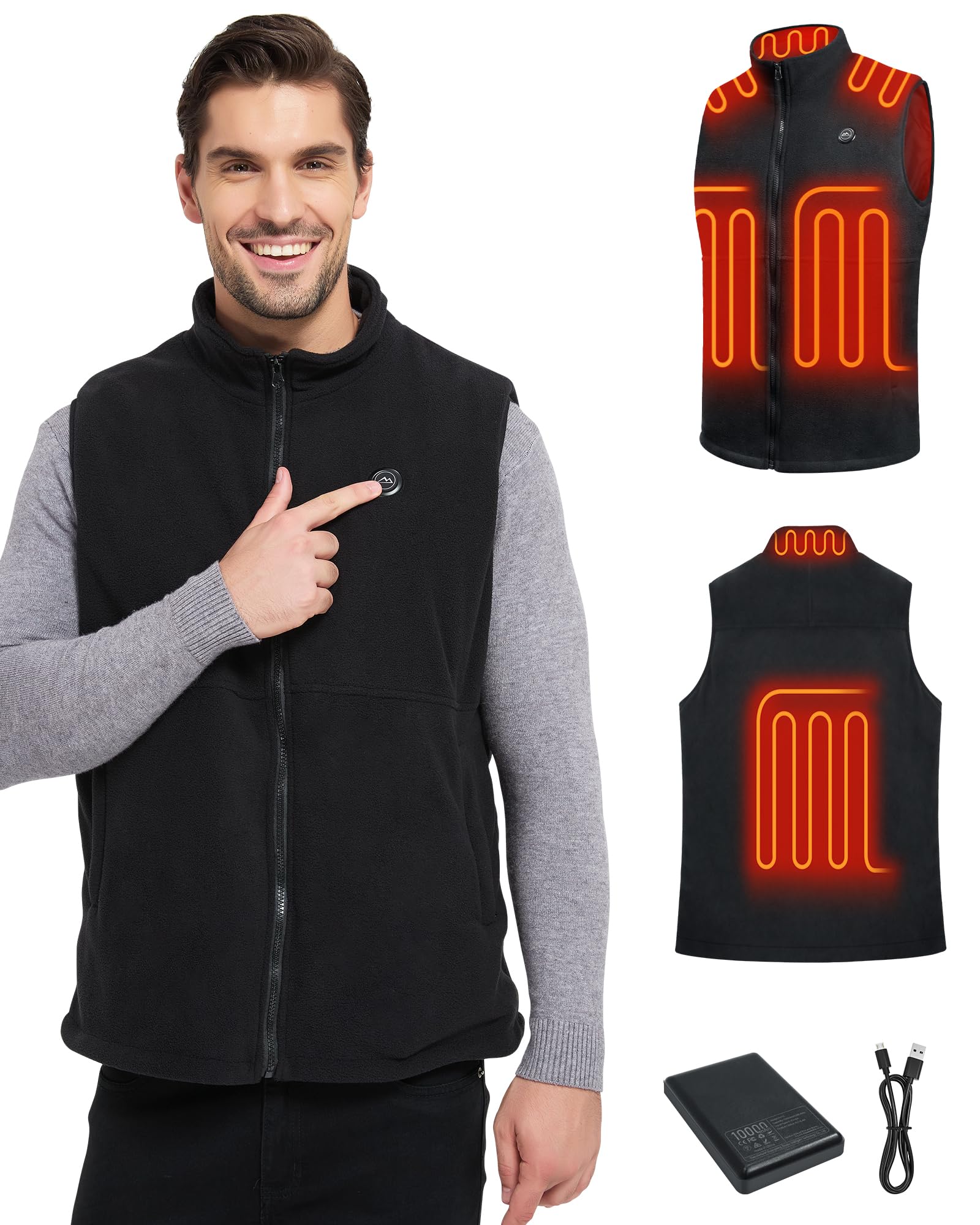 WUEAOA Gilet Riscaldato Uomo, Giubbotto Riscaldato Uomo,Smanicato riscaldato uomo, Gilet Riscaldante, con Batteria 10000mAh, Lavoro All’Aperto, Escursioni, Pesca, Inverno
