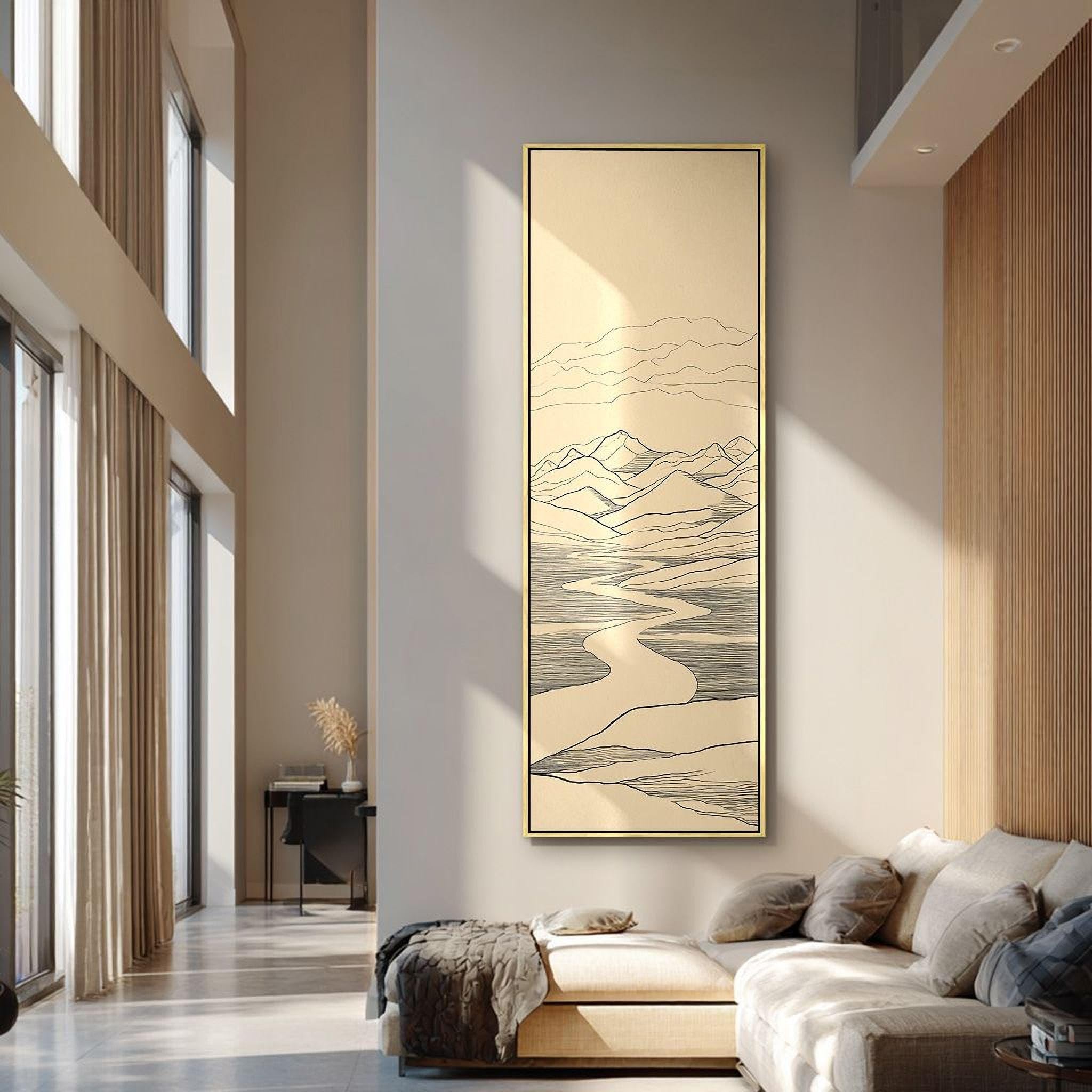 XBTYKPB Arte murale Japandi - Dipinto Wabi Sabi alto e stretto - Tela verticale lunga - Stampa su tela alta e stretta - Opera d'arte astratta (45x135 cm/senza cornice)