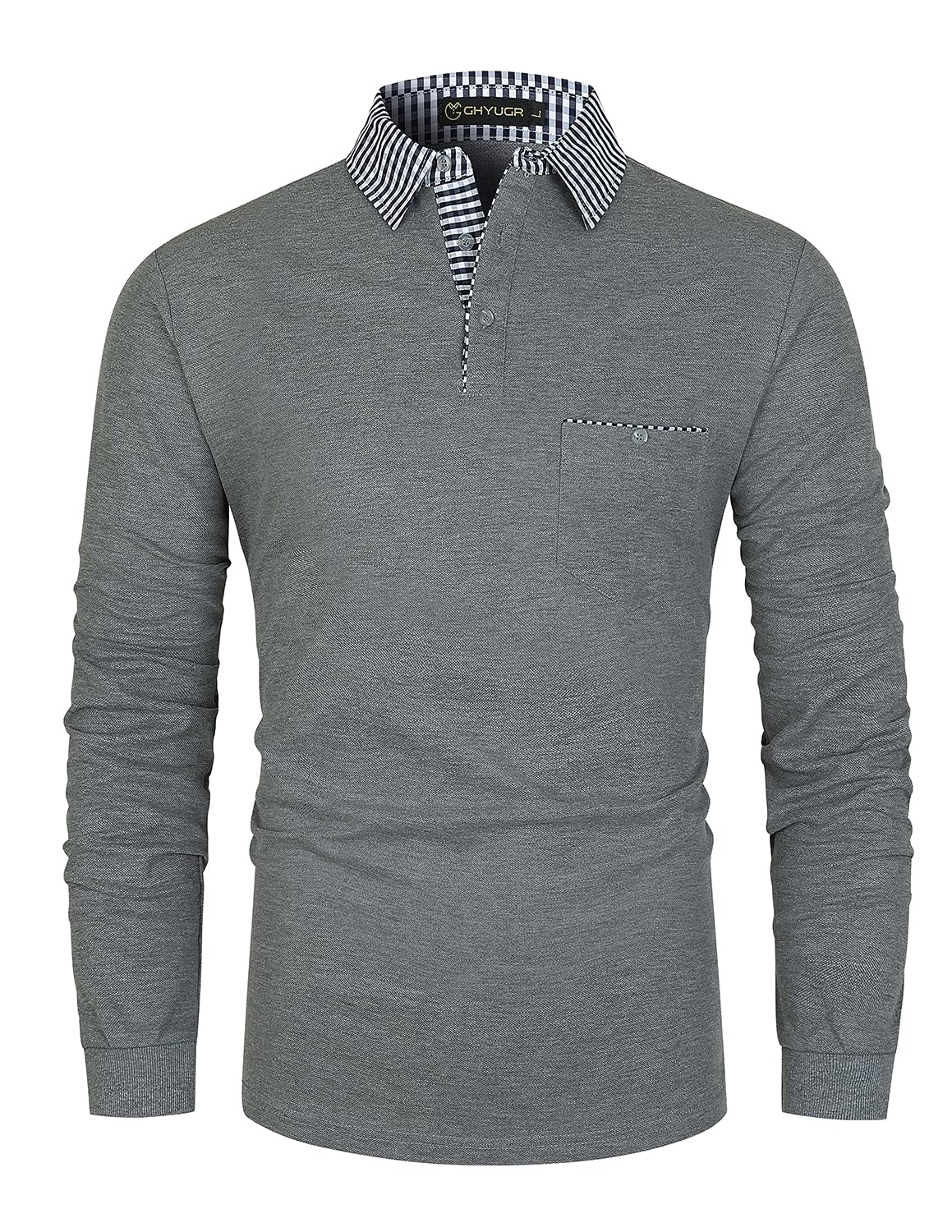 Sponsored Ad – Men's Polo Shirt Long Sleeve Contrasting Plaid Splice Golf Tennis T-Shirt