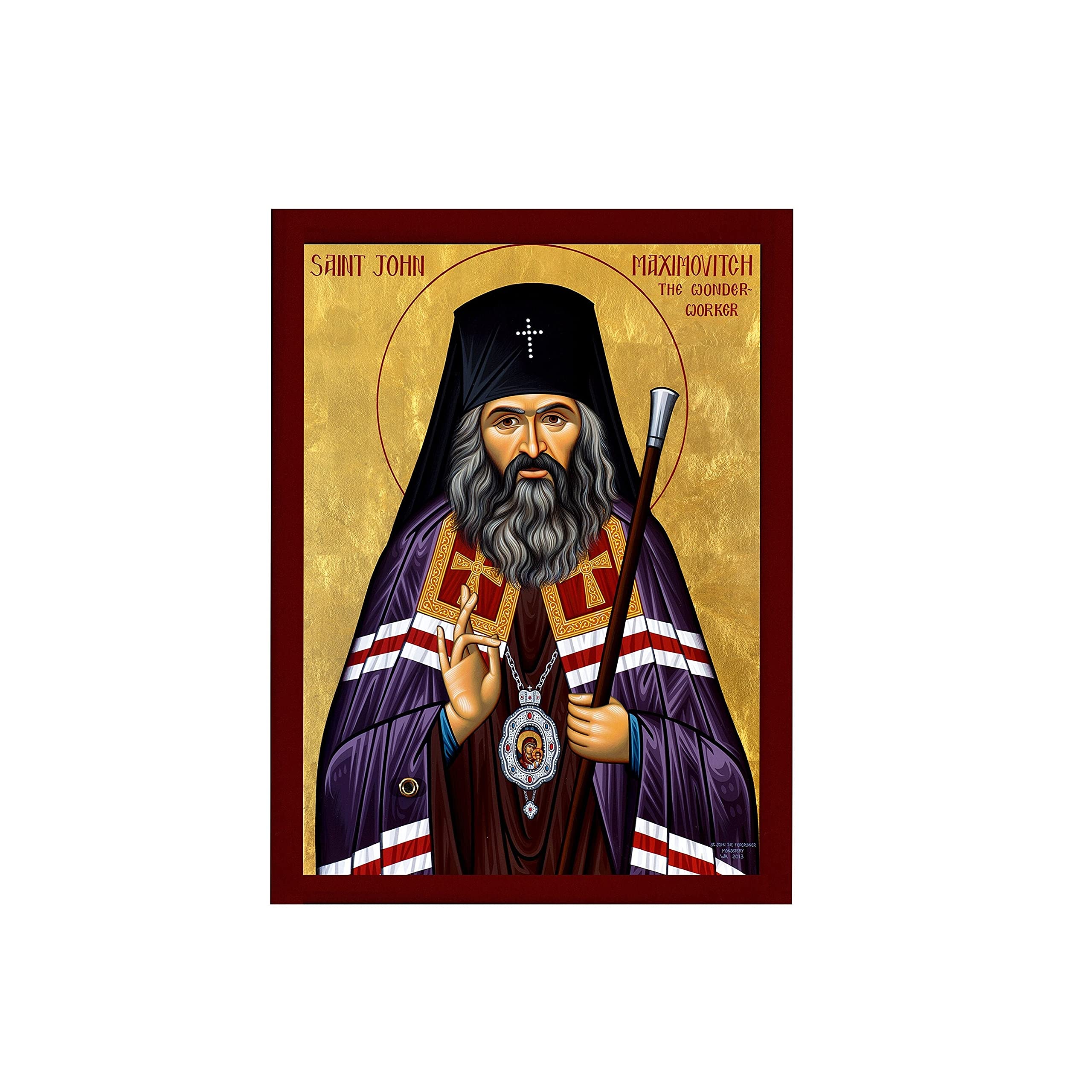 Saint John Maximovitch icon, Handmade Greek Orthodox icon St John the Wonderworker, Byzantine art wall hanging wood plaque, religious gift