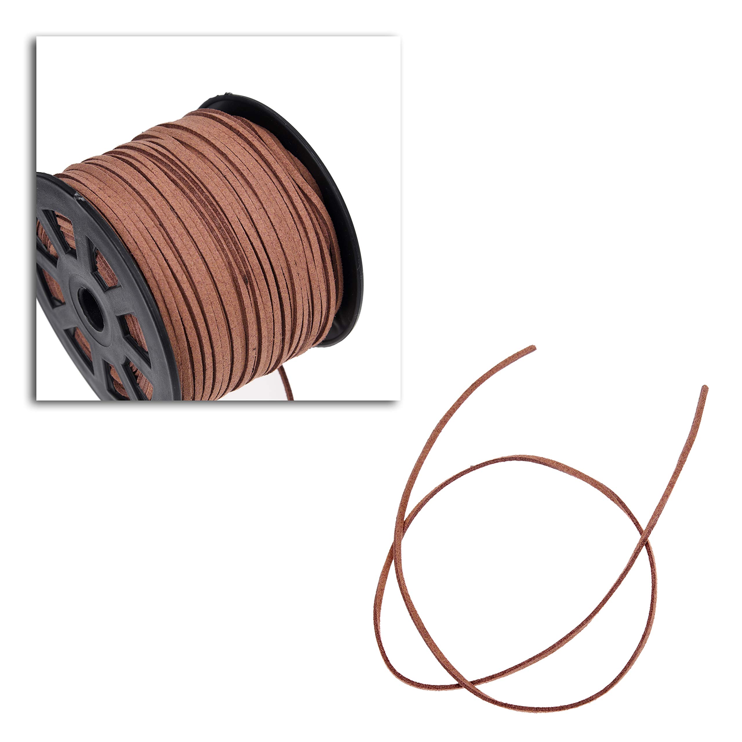 Kare & Kind Faux Leather Thread Cord - 100 Yards Suede 2.6 mm x 1.5 mm - for Gift Wrapping Beading, Jewelry, DIY Crafts - Brown - Image 4