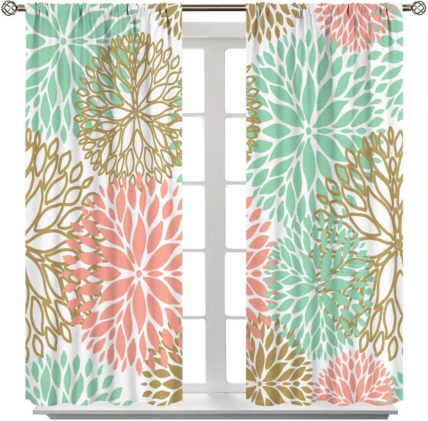 Pink Floral Curtains, Boho Dahlia Chrisanthemum Flowers Bright Colorful Window Treatments for Living Room Bedroom Kitchen, Floral Seamless Pattern Blackout Drapes 2 Panel Sets,63x63 Inch