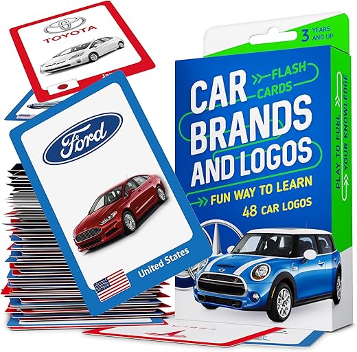 Car Brands and Logos - Flash Cards for Kids Ages 4-8, Flash Cards for Toddlers 2-4 Years - Ideal Small Gift for Boy
