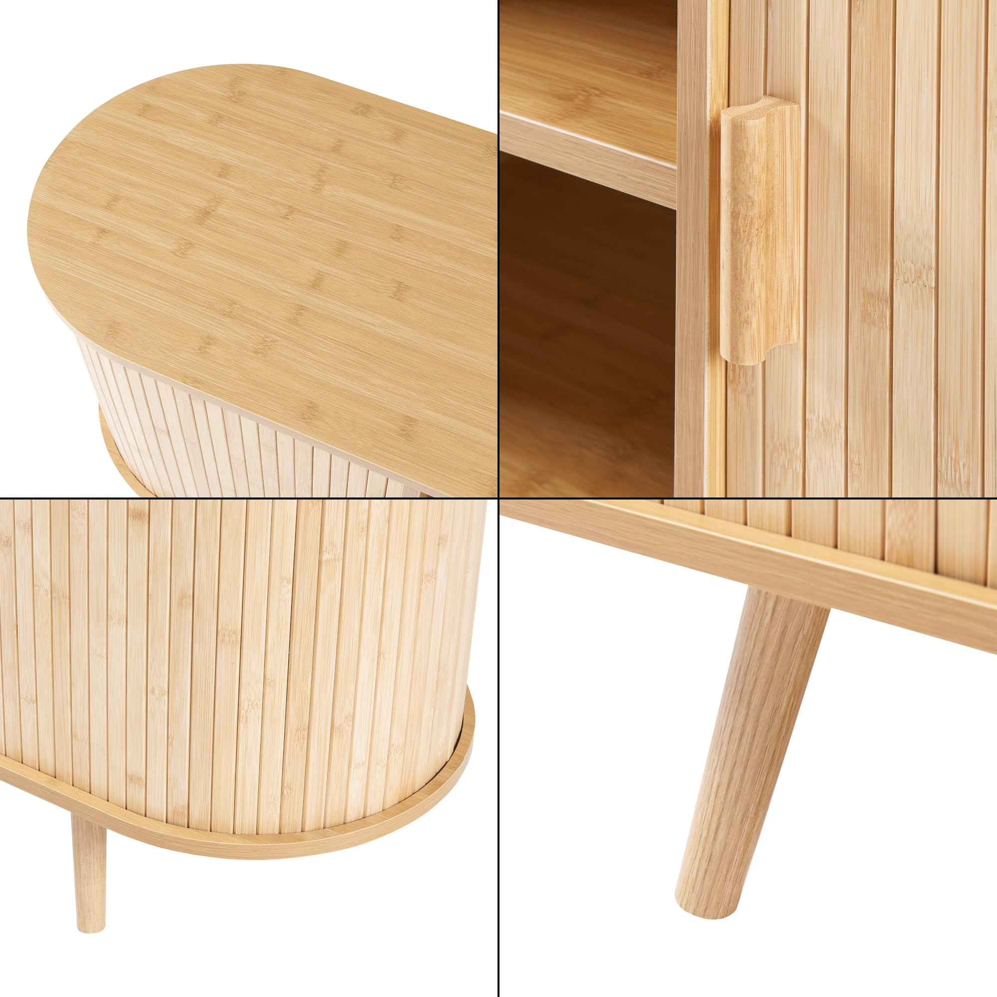 [en.casa] Aparador con Puertas Nordkapp Correderas Mueble de TV en Forma Ovalada Armario Multiusos 2-2 Compartimentos Cerrados y 2 Compartimentos Abiertos Bambú Madera 140x40x56 cm - Natural