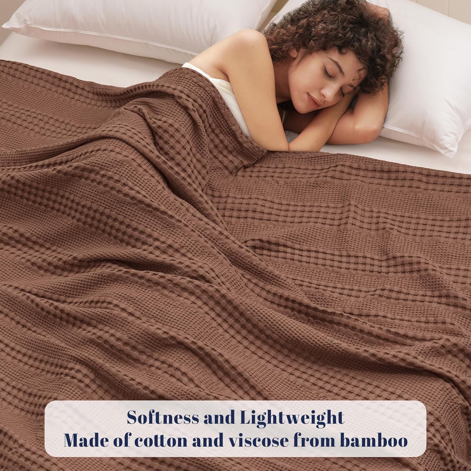PHF Cooling Waffle Blanket Queen Size,Lightweight 60% Rayon Derived from Bamboo & 40% Cotton Breathable Blanket for Hot Sleepers, Soft and Luxury for Bed Couch and Sofa, 90"x90", Terracotta - Image 2