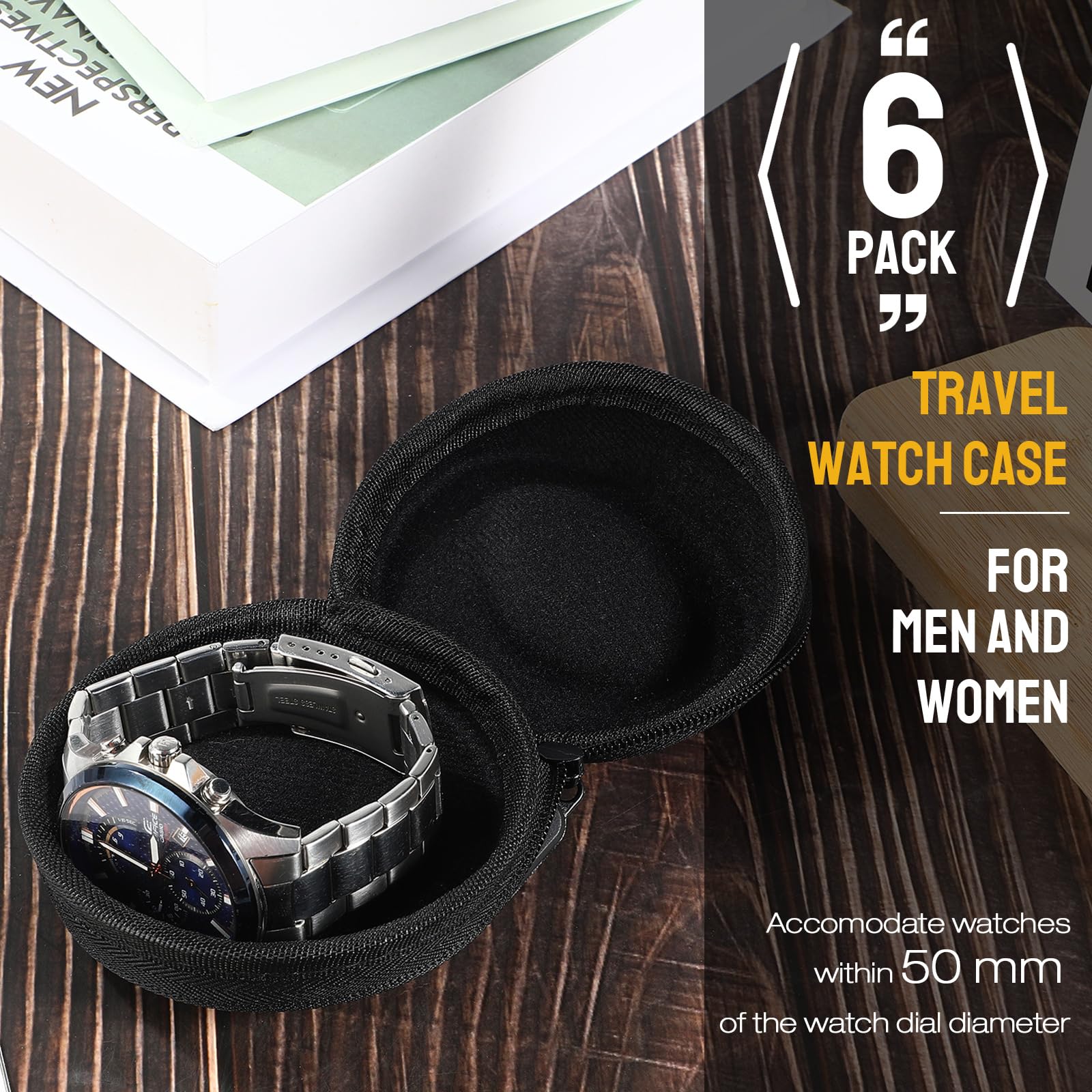 Abbylike 6 Pack Watch Travel Case Bulk for Men, Portable Single Watch Box Organizer, Fits All Wristwatches Smartwatches Storage Box up to 1.97 in/50mm and 1 Slot Journey Gift for Travel Gym