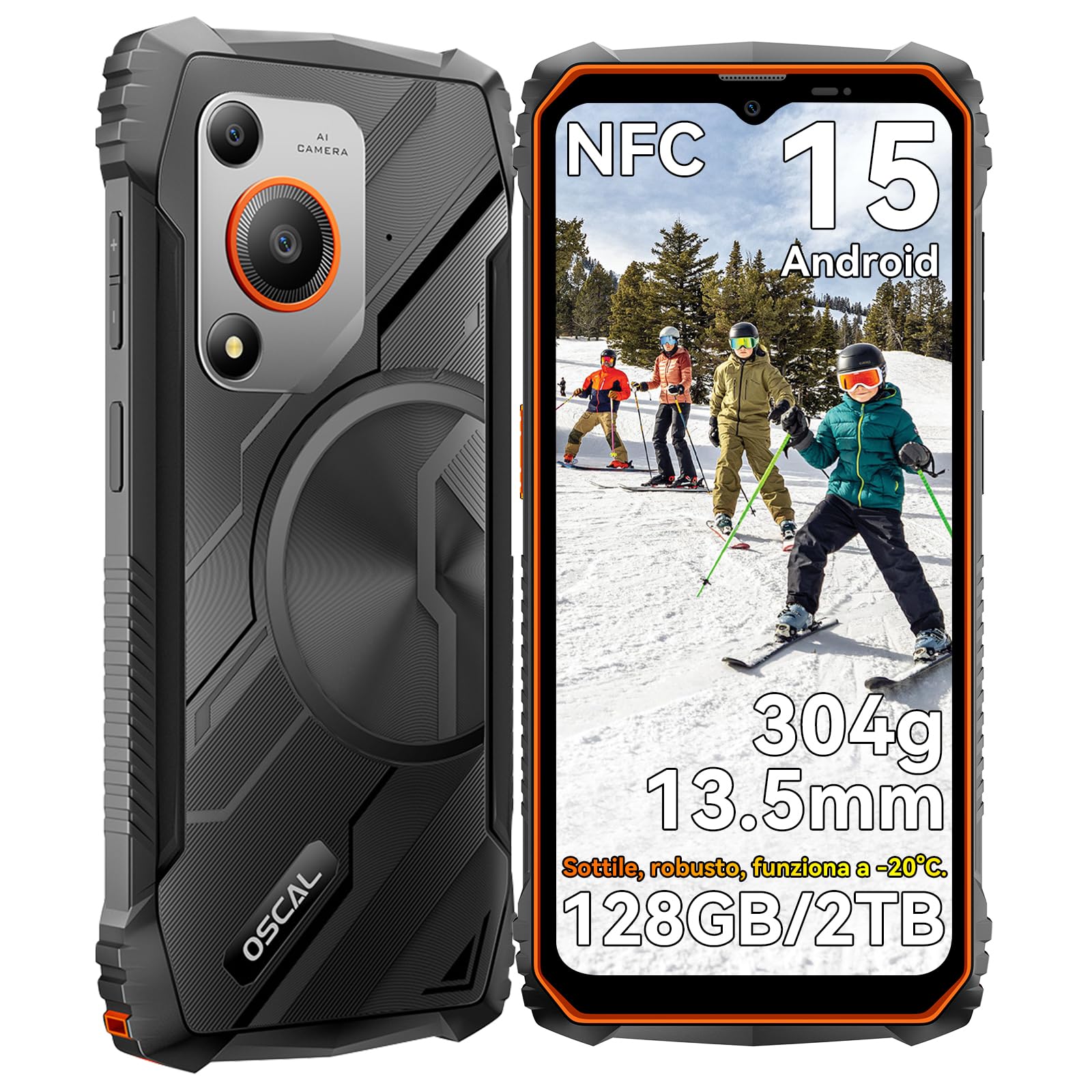 smartphone resistente android 15 in orange 6.56 pollici 12gb+128gb