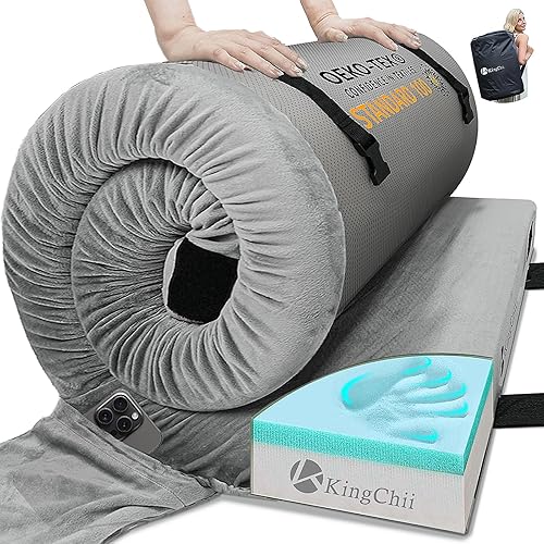 KingChii CertiPUR-US - Colchón de espuma viscoelástica para campamento, portátil, enrollable, para viajes, campamento, colchoneta para dormir y