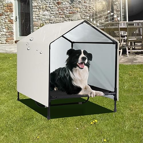 Miniatura 7 de Casa para perros para interiores y exteriores, para perros grandes, XL, XXL, jumbo, cama elevada para perros con toldo, impermeable y resistente al