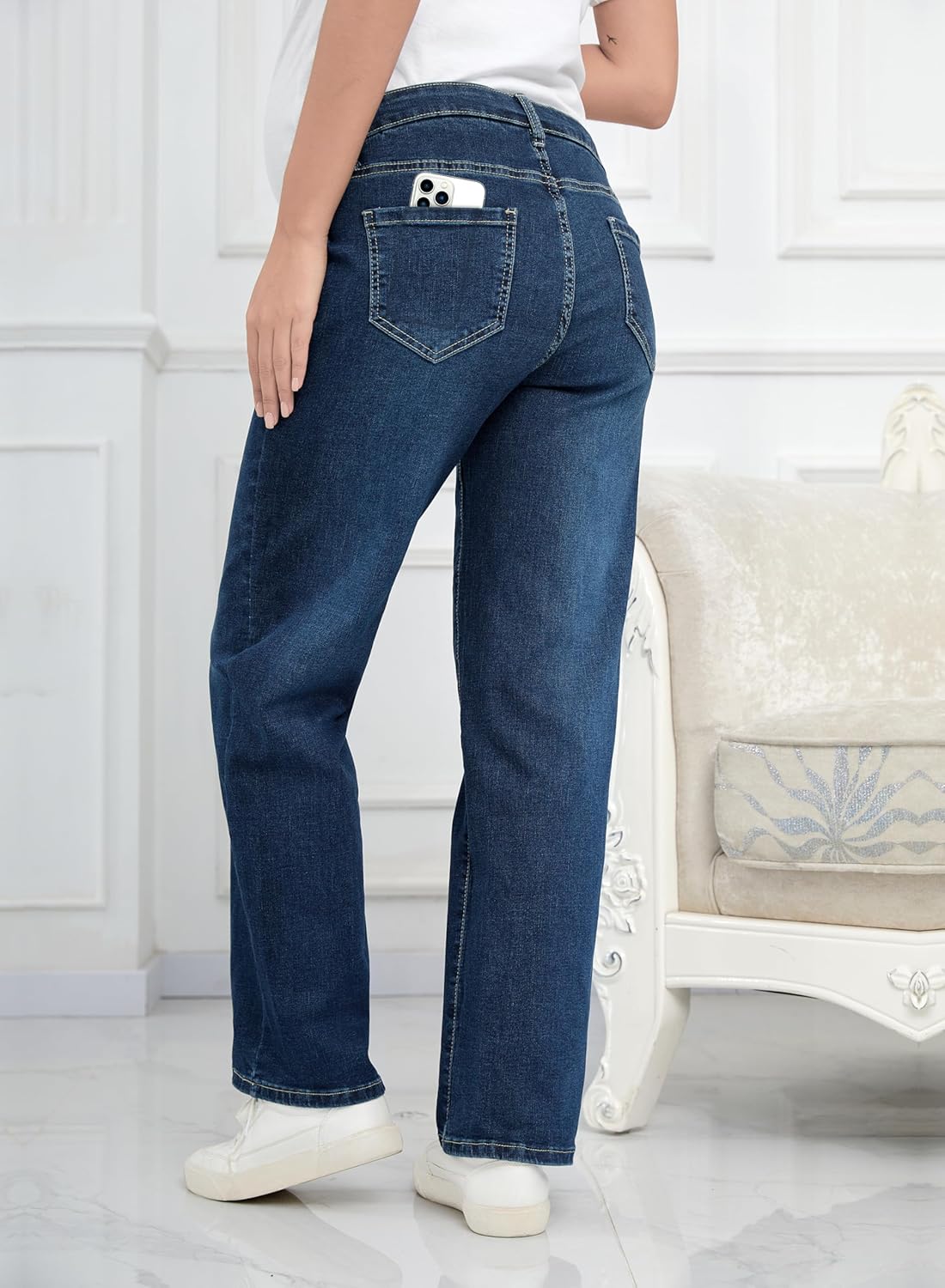 OVRUNS Maternity Jeans Straight Leg Denim Maternity Pants Stretchy Over Belly Pregnancy Jeans for Women - Image 2