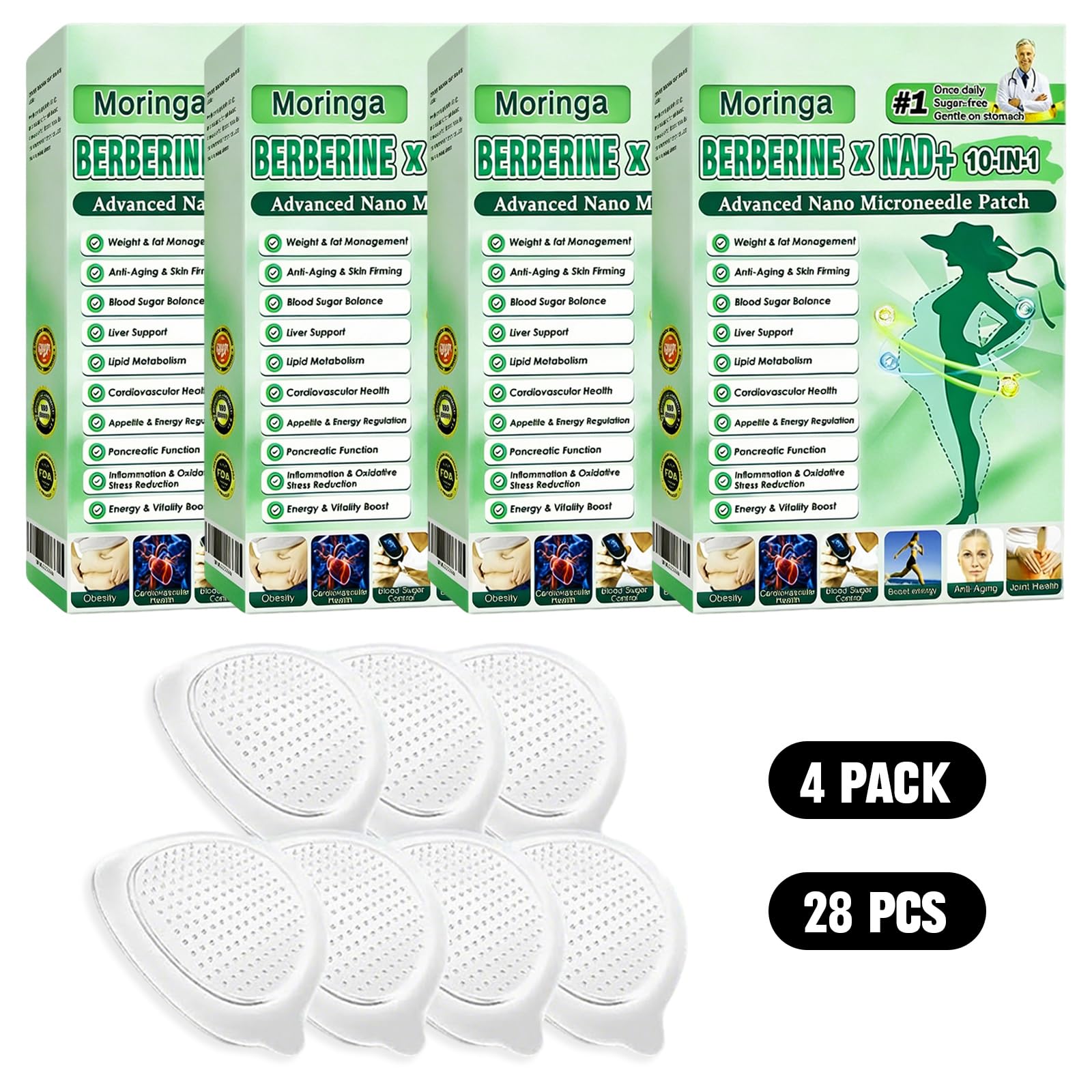 28 Pezzi 10-in-1 Cerotti Dimagranti Patch Moringa Berberina Cerotto Dimagrante Potente Cerotti Zero Pancia