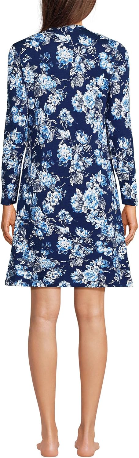Lands' End Women's Cotton Interlock Long Sleeve Above the Knee Nightgown