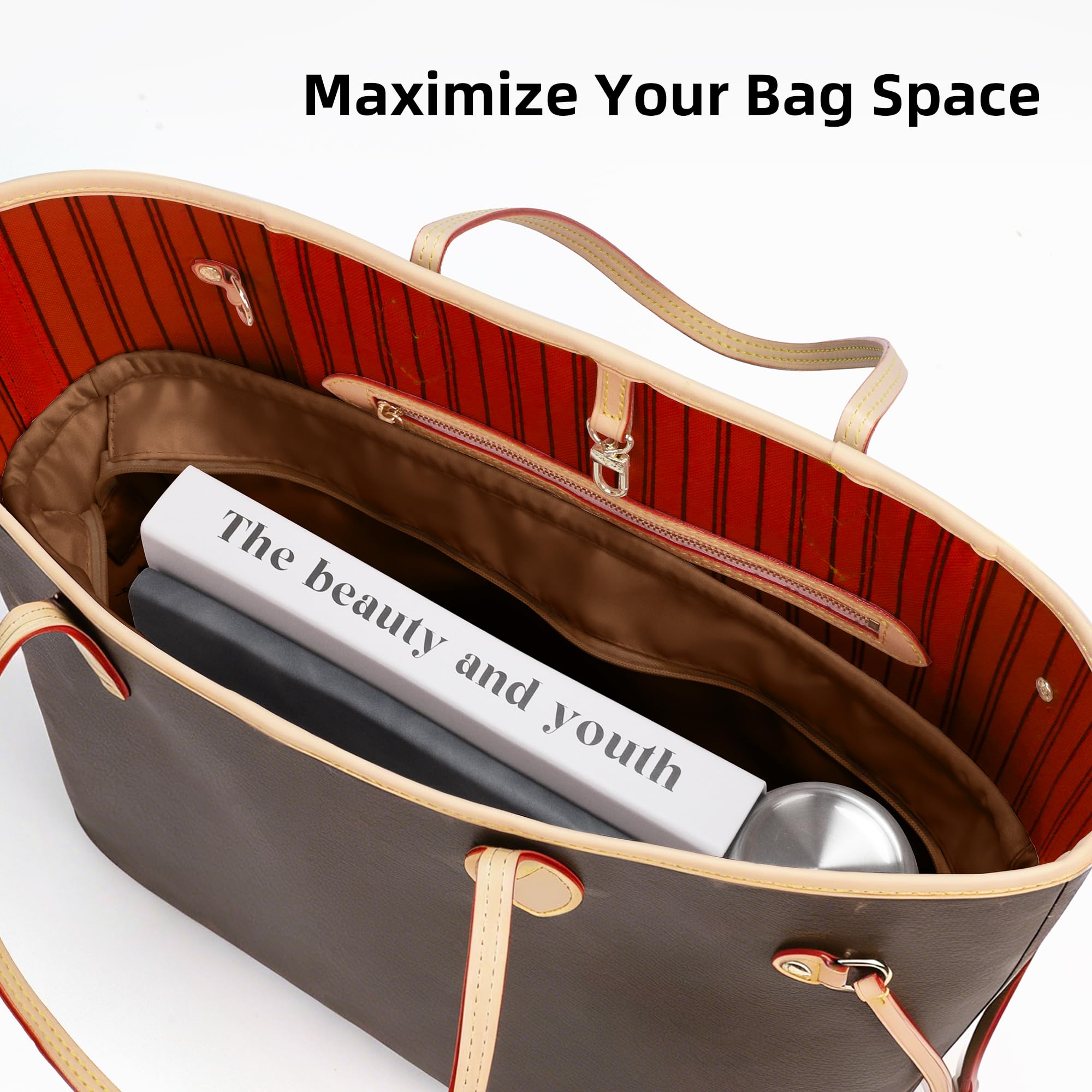 DGAZ Satén Organizador Interior para Neverfull GM con Cremallera, Gold