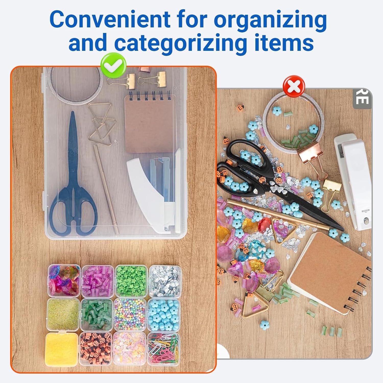 Bead Organizer Box, 60 Pcs Small Clear Storage Boxes with Large Craft Case with Handle, Mini Plastic Portable Containers for Jewelry Making, Crafts, Diamonds DIY, Seed, Screws Seeds, Small Parts