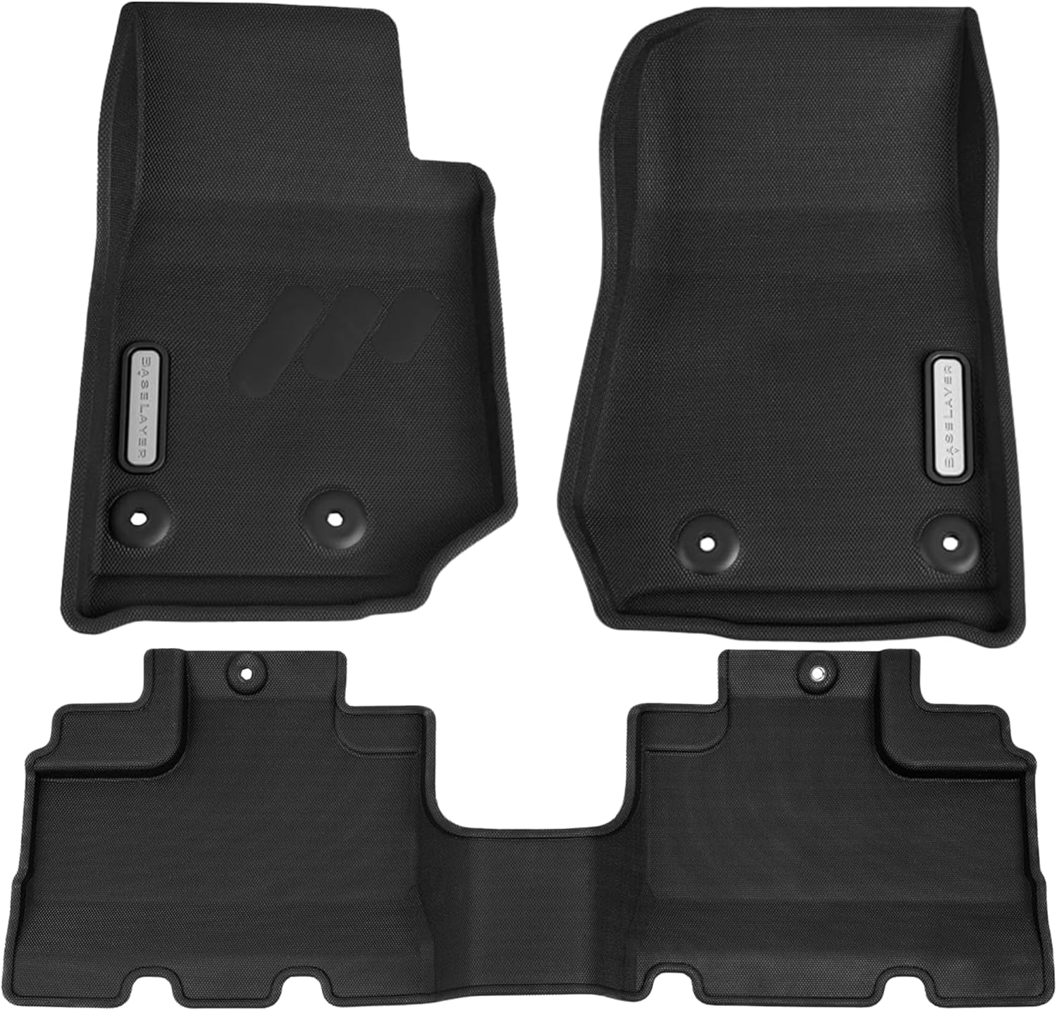 BaseLayer Elite Floor Mats for Jeep Wrangler JK Unlimited (2014-2018) 4-Door - Made in USA – Premium All-Weather Mats for Rubicon, Willys, Sahara, Moab - NOT for Wrangler JL -Front & Rear (Gray Logo)