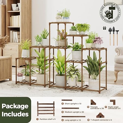 Miniatura 7 de Bamworld Paquete de 2 juegos de soportes de esquina para plantas de interior, estantes altos para plantas al aire libre para múltiples plantas, 10