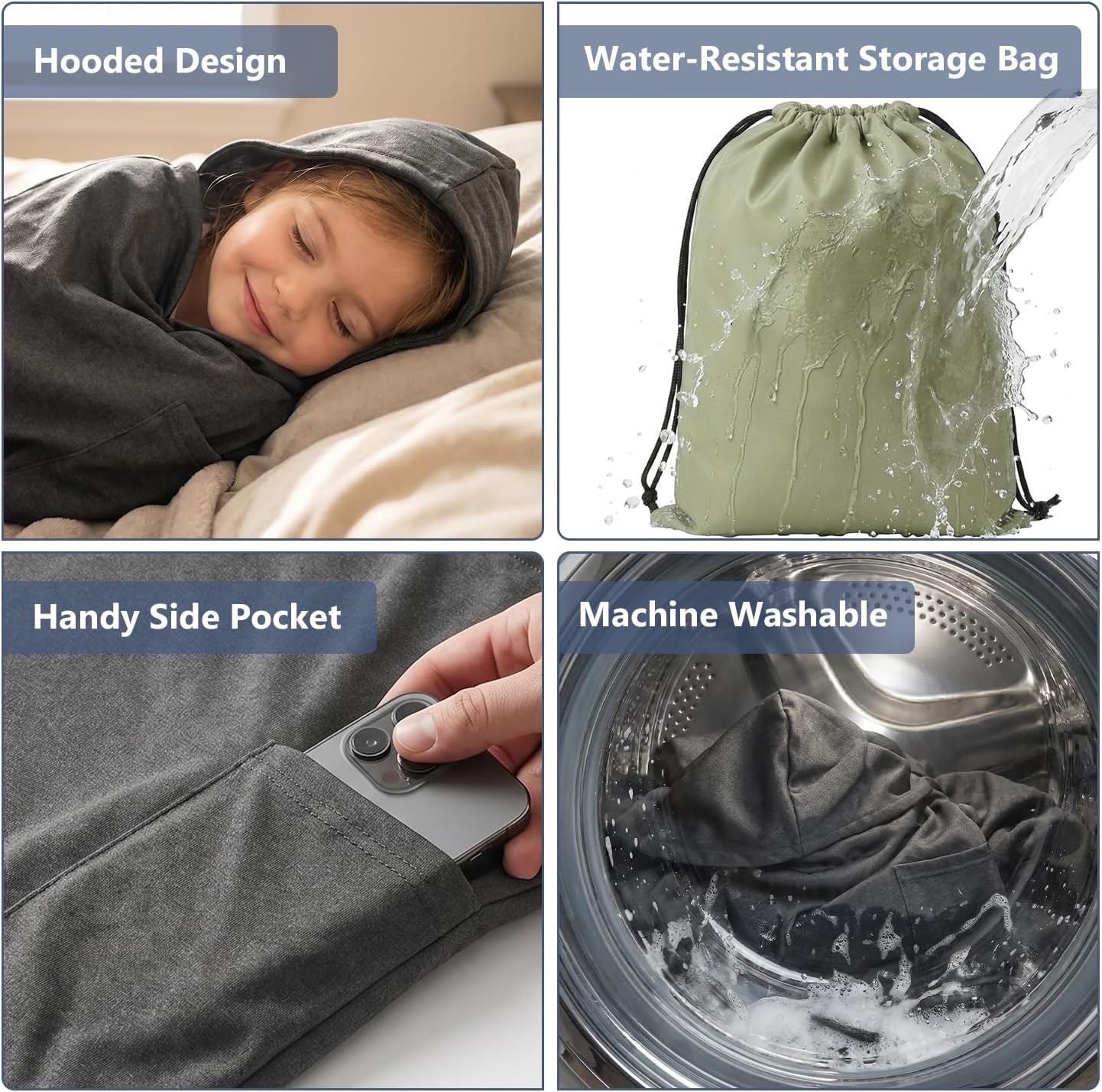 Adult Swaddle Sleep Sack, Hooded Wearable Blanket for Adults with Gentle Stretch Compression, Side Pocket & Water-Resistant Bag, 4 Sizes S-XL for Lounging, Naps & Travel