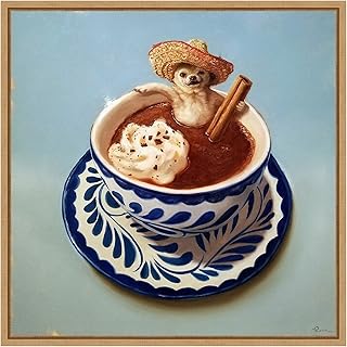 Amanti Art Framed Canvas Wall Art 16x16 Mexican Hot Chocolate Dog by Lucia Heffernan, Framed Wall Art Canvas, Animals Artwork, Modern Contemporary Decor, Small Poster Painting for Living Room, Bedroom