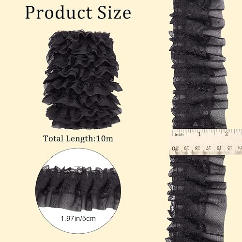 Miniatura 2 de GORGECRAFT 11 yardas, de gasa plisada de doble capa, 2.0in de ancho, 2 capas con ribete de volantes, ribete de tul, cinta de tela para el hogar,