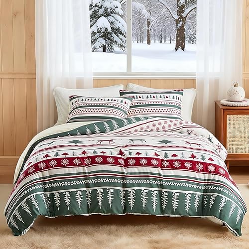 Lekesky Funda de edredón tamaño Queen, juego de ropa de cama reversible de 3 piezas con cierre de cremallera y lazos en las esquinas (1 funda de