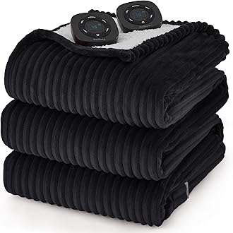 Bedsure Electric Blanket Queen Size - Soft Ribbed Flannel Heated Blanket with Dual Control, Heating with 10 Heat Settings & 10 Time Settings, 8 hrs Timer Auto Shut Off (84x90 inches, Black)