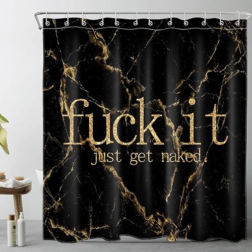 Miniatura 8 de Black and Gold Marble Shower Curtain Decor, Funny Quotes Fuck It Get Naked Marble Abstract Art Shower Curtain for Bathroom 60X72 inch Polyester