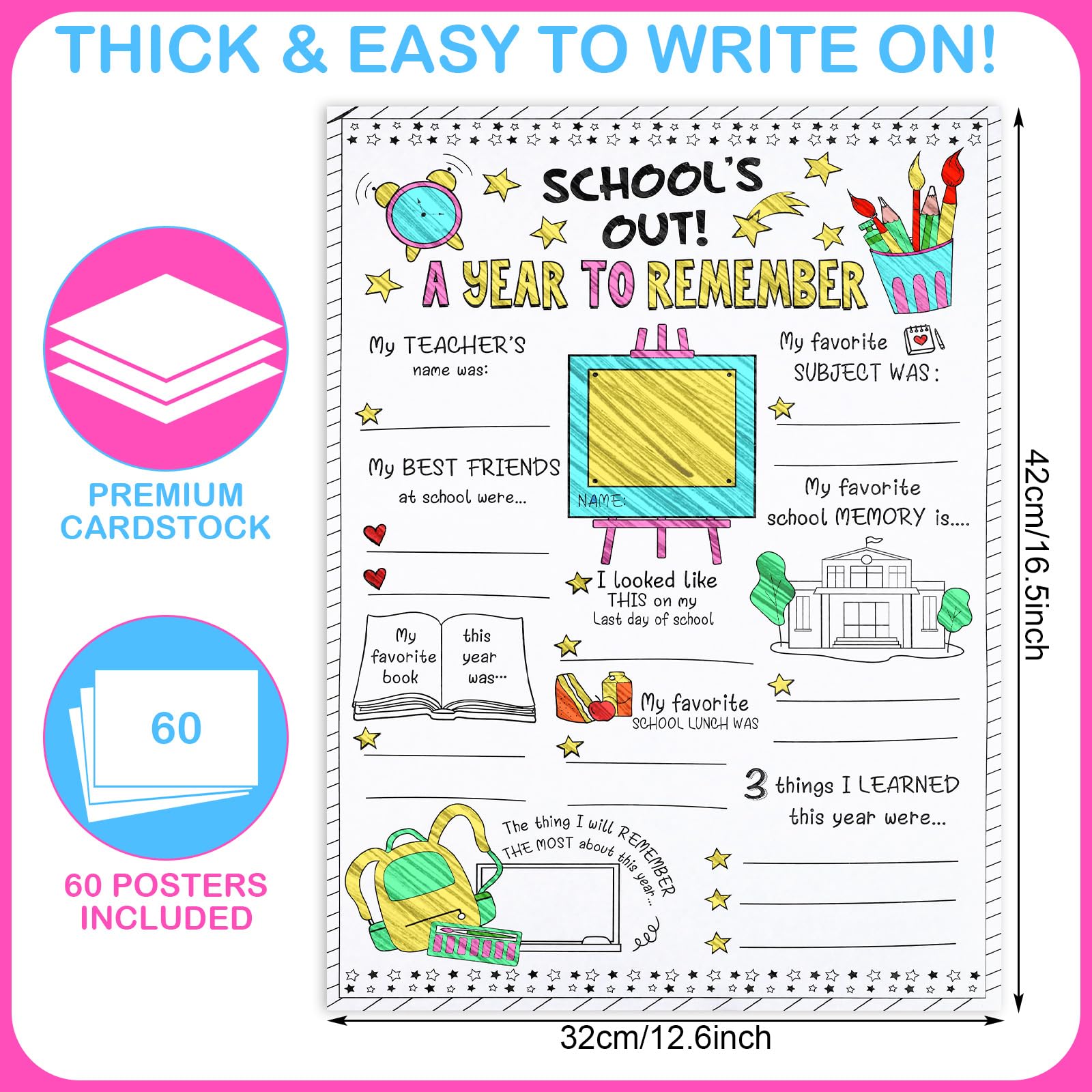 Tenceur 60 Pcs All About My School Year Posters Color Your Own End of School Year Classroom Posters Coloring Posters for Gift from Teacher for Kids Elementary Kindergarten Preschool Supplies - Image 2