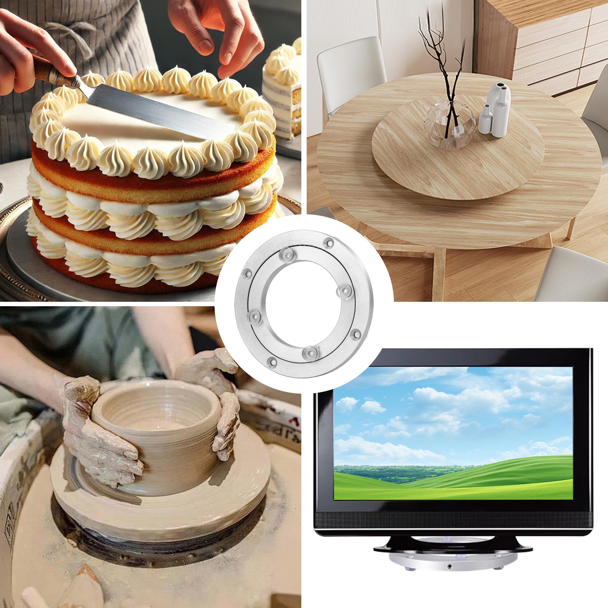 Cuscinetto per Giradischi in Lega di Alluminio Vassoio Girevole in Alluminio Cuscinetto Rotante di 360 Gradi per Tavolo da Pranzo Torte Monitor TV (4 Inch)