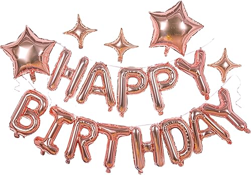 Pancarta de cumpleaños oro rosa 3D globos de papel de aluminio de mylar de feliz cumpleaños 23 piezas de decoraciones de fiesta de cumpleaños con 6