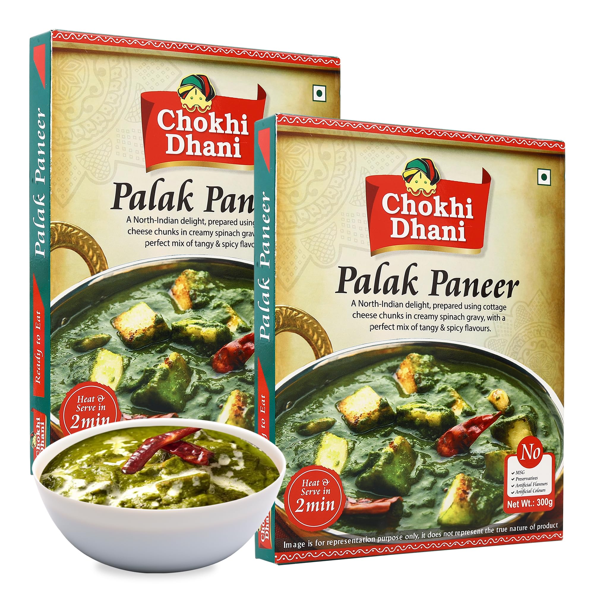Chokhi Dhani Palak Paneer | Ready To Eat Food Products | 300 Grams | Servings for two | Instant Indian Food | Travel Friendly Food | No Preservatives | Indian Meals (Pack of 2)