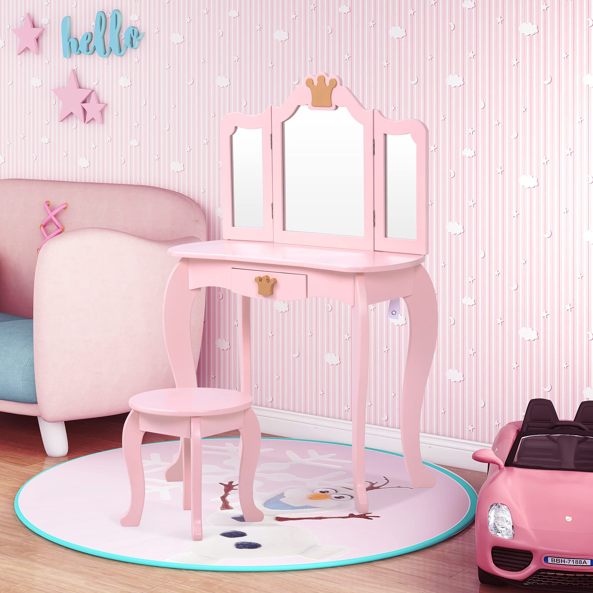 Amazon.co.jp: 子供用ドレッサー おままごと お姫様メイク台 三面鏡