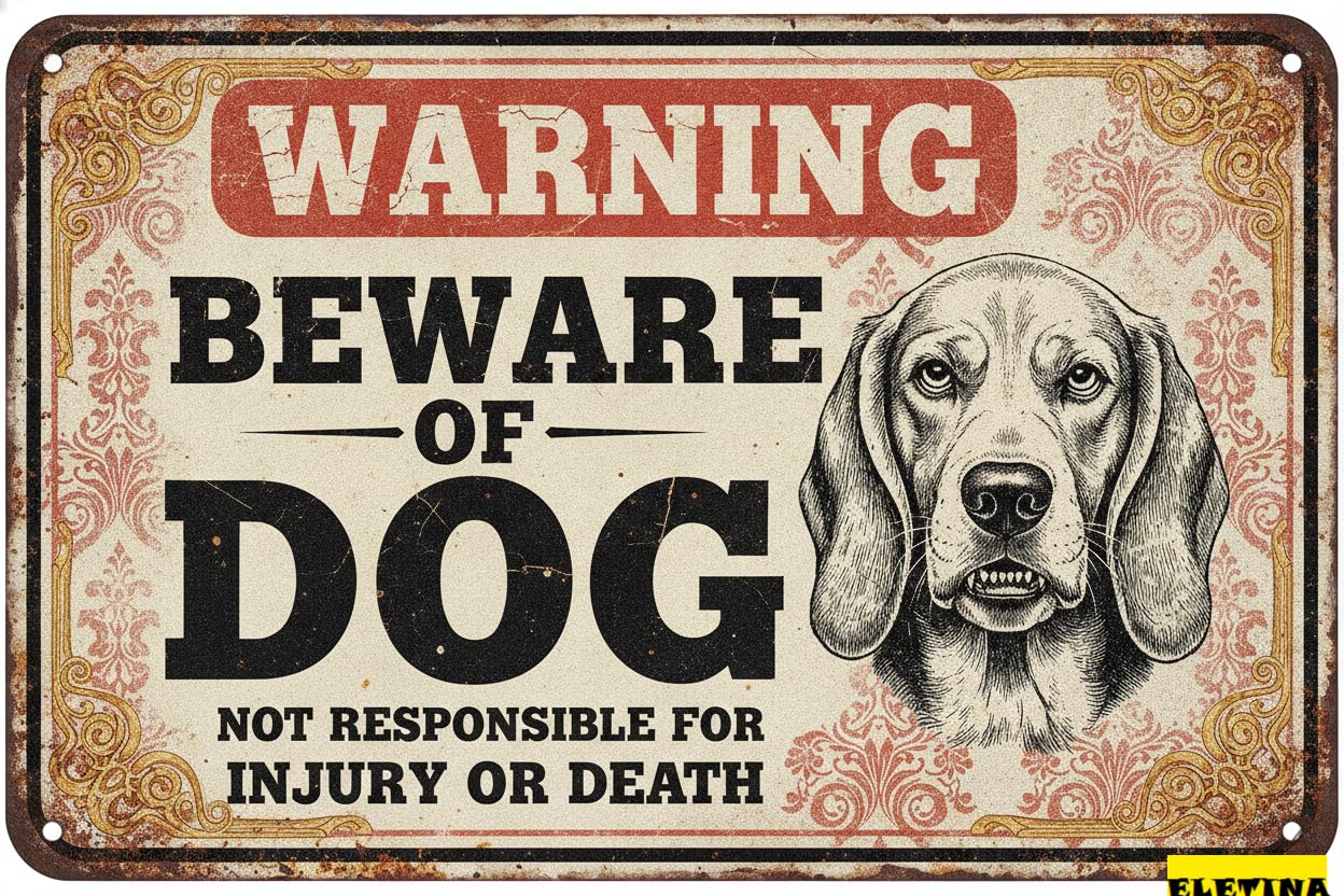 Beware Basset Dog Fence Tin Sign, 8x12 Inch Yard