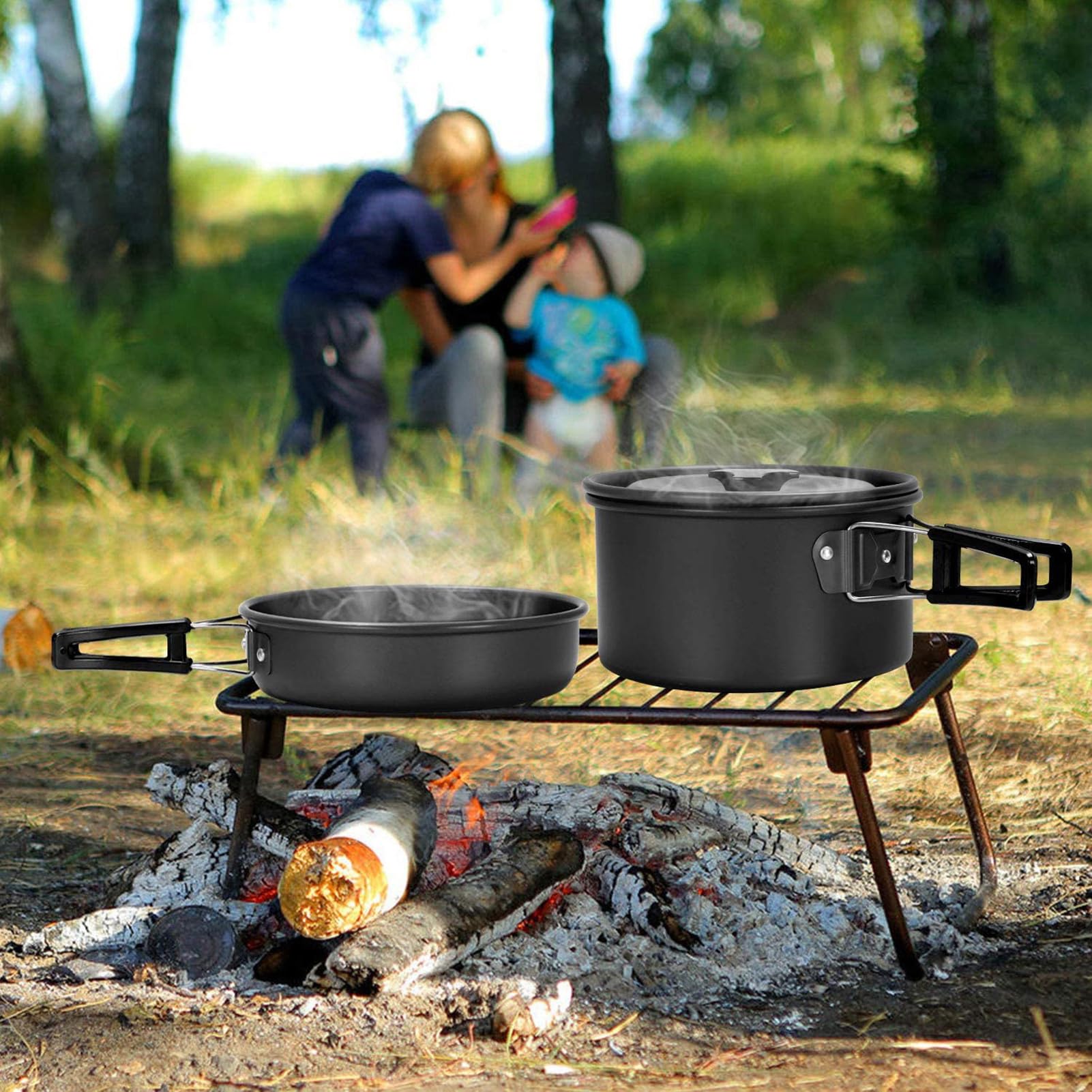 Set di 22 pentole da campeggio, pentola portatile da cucina all'aperto con teiera antiaderente leggero attrezzatura da picnic, per 2 3 persone escursionismo zaino in spalla