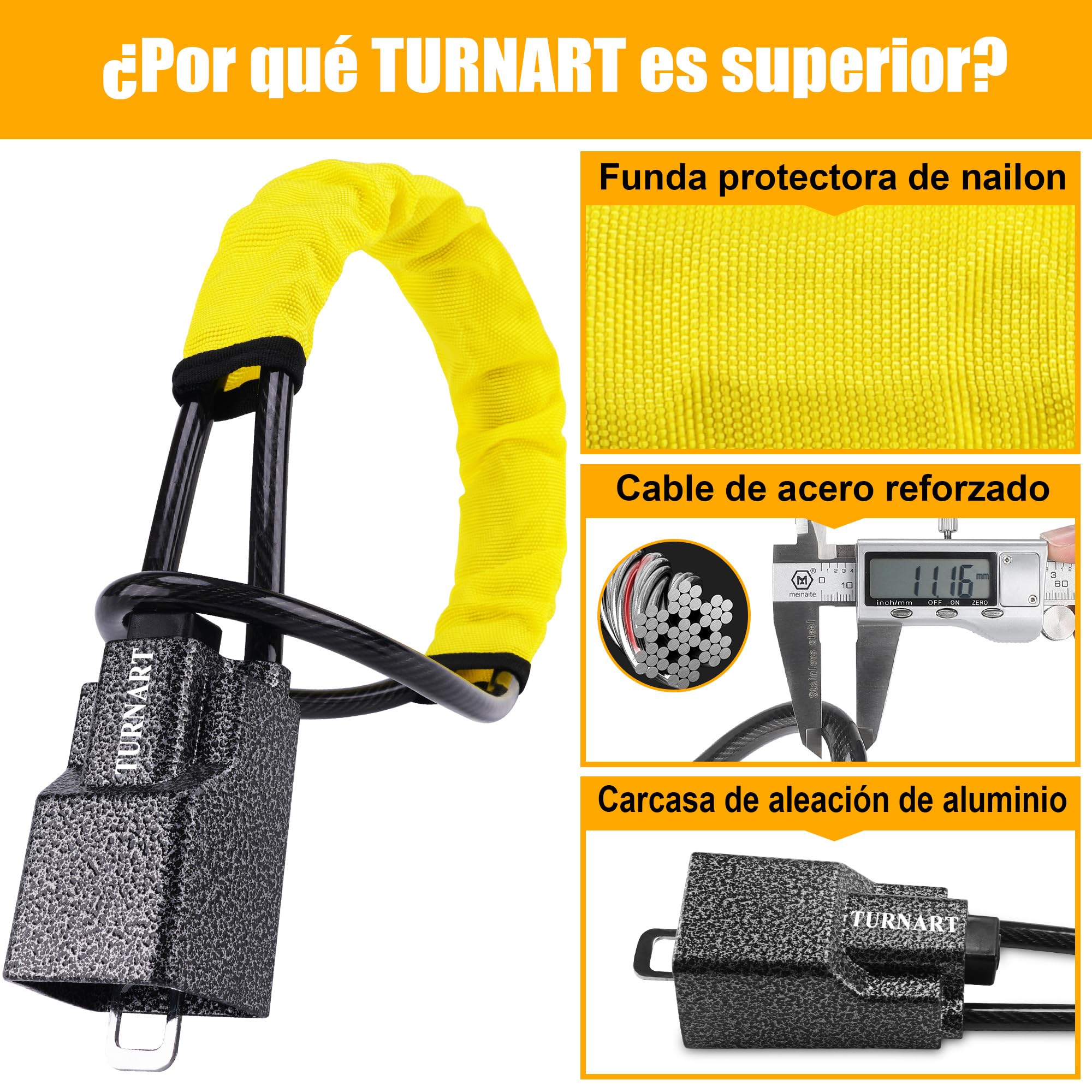 Bloqueo de volante Turnart, compatible con la mayoría de los modelos. Bloqueo antirrobo para automóviles resistente y duradero, apto para turismos, camiones, SUV y furgonetas; incluye 3 llaves