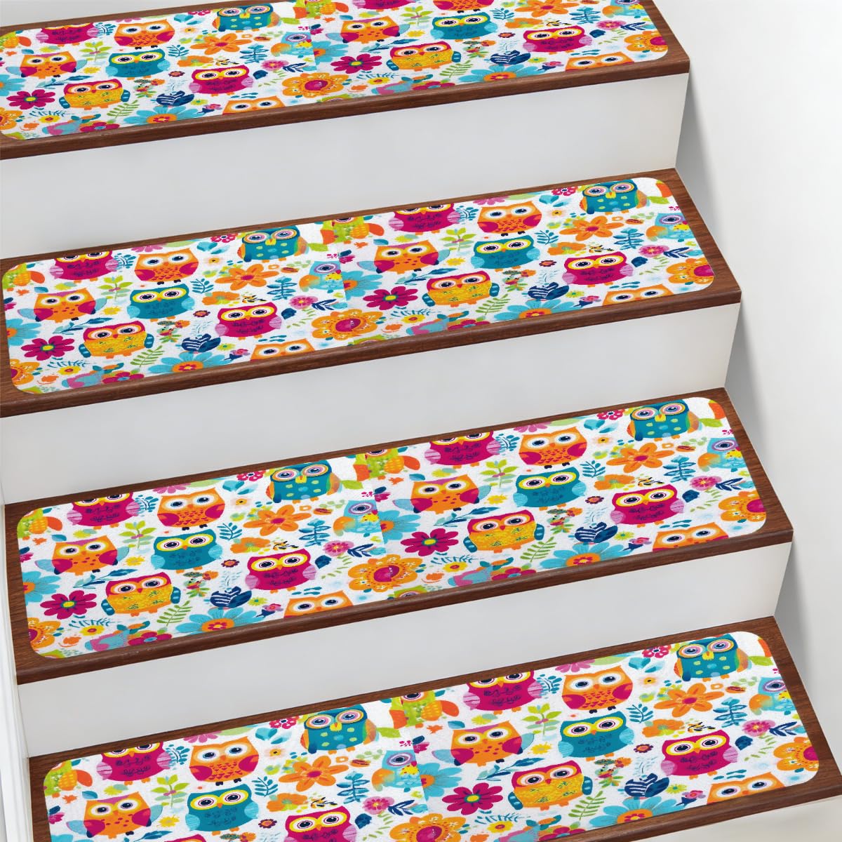Alfombra para escaleras Mexpekil de búho 7.8x30 tapetes antideslizantes