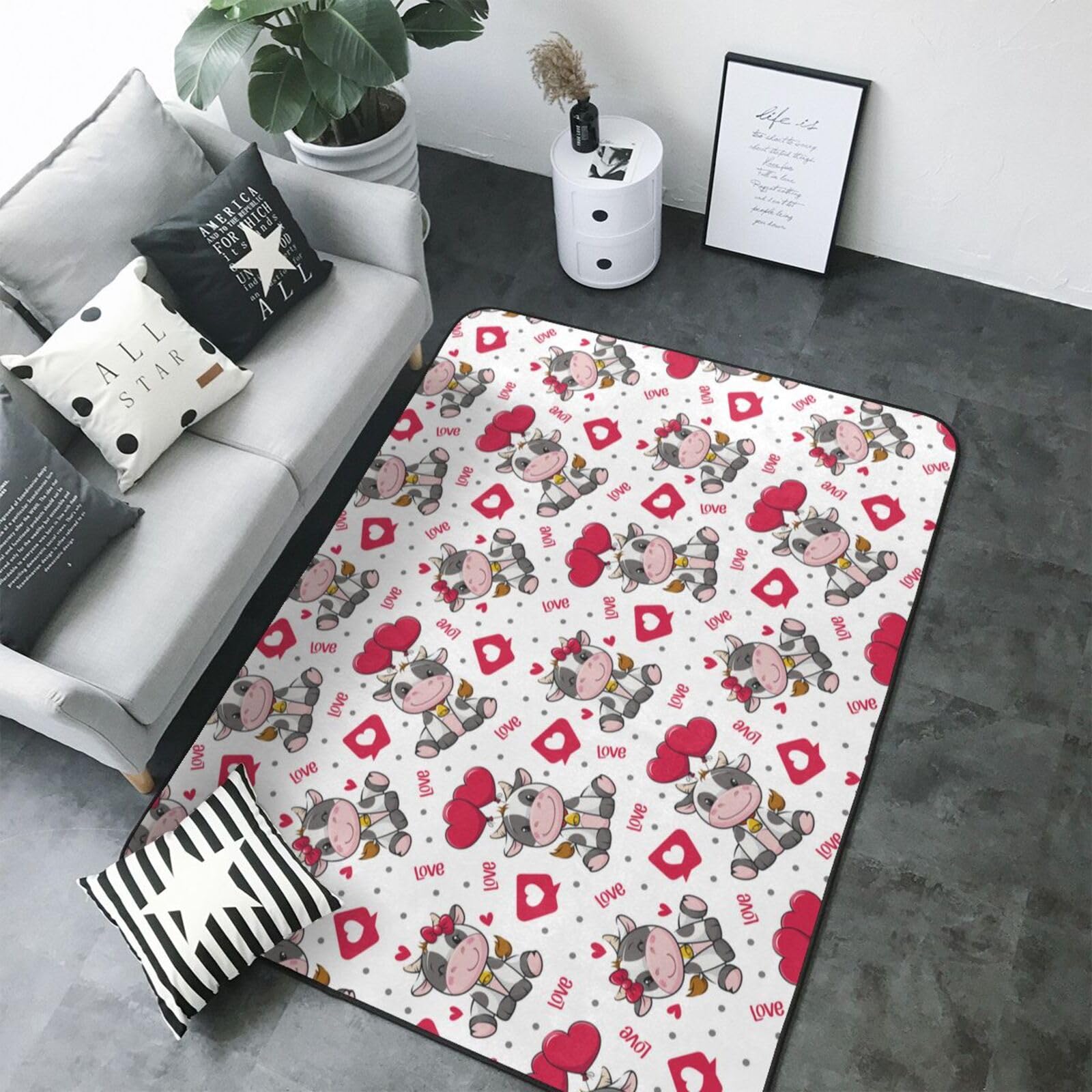 Tapis d'intérieur antidérapant lavable Caring Cow 150x200 cm pour décoration salon et chambre