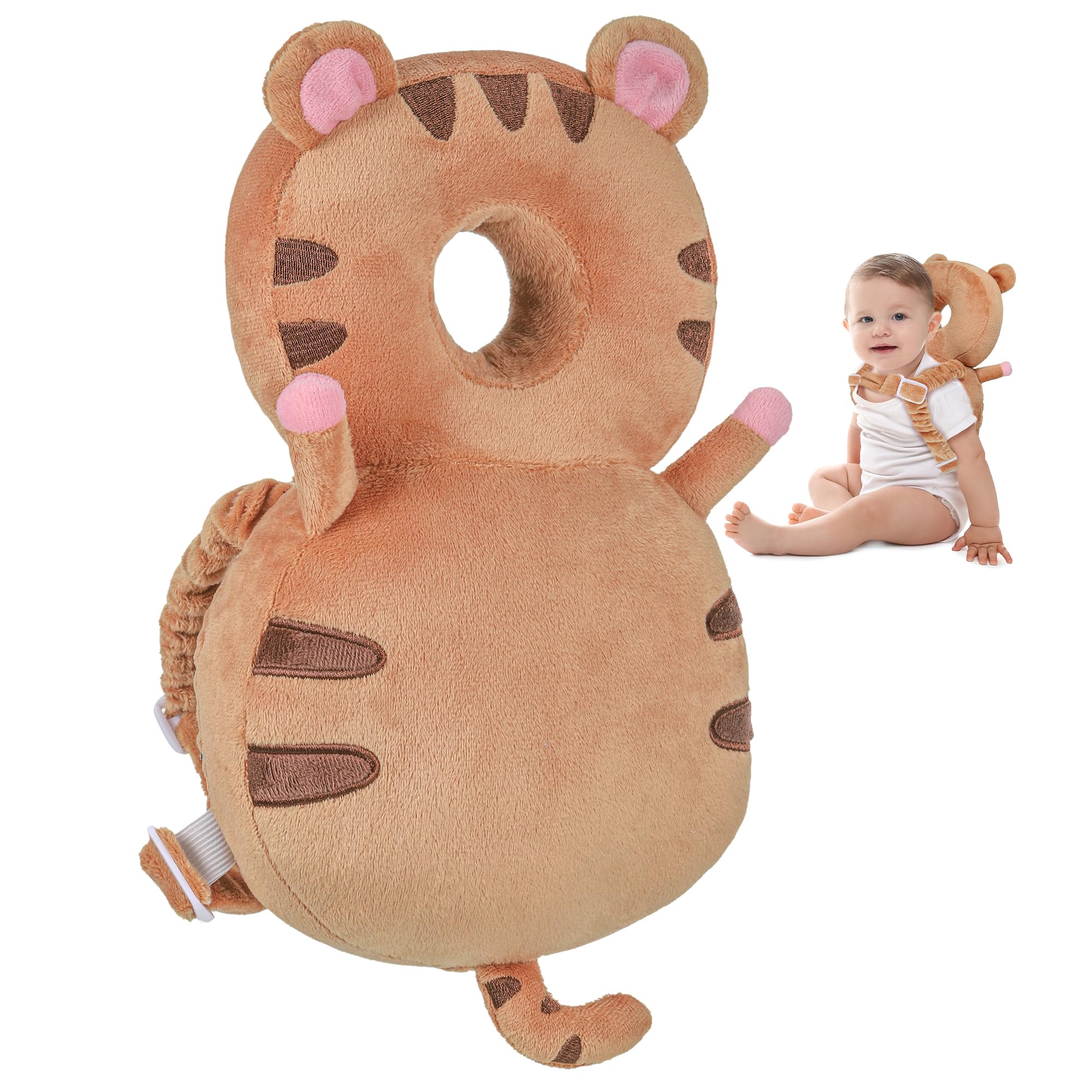 Huiguli Baby Kopfschutz Rucksack, Verstellbarer Baby Kopfschutz Kissen, Infant Sicherheit Pads für 4-24 Monate Kleinkinder Baby Krabbeln und Laufen Lernen (Tiger)