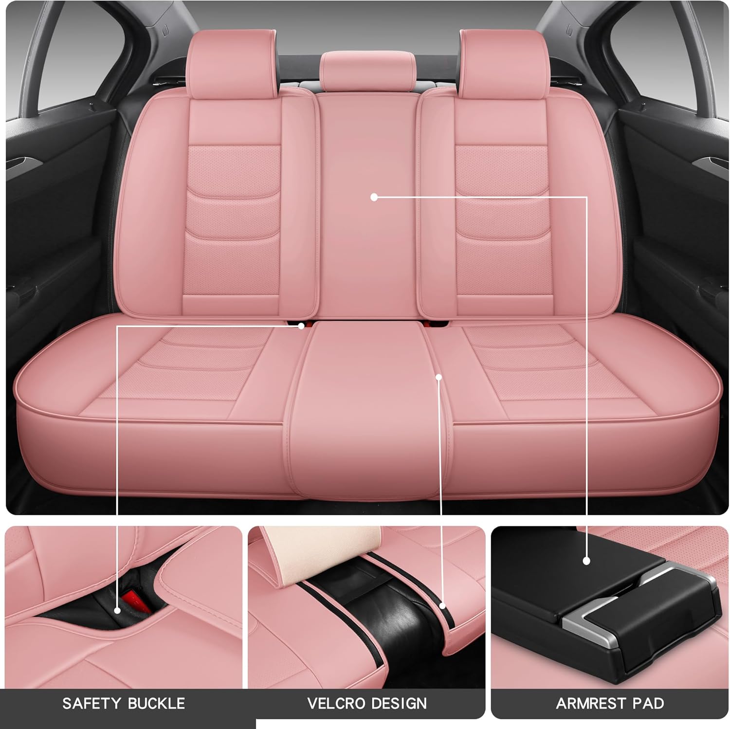 Full Coverage Full Set Waterproof Leather Car Seat Covers with Lumber Support and Airbag Compatible Universal Fit for Most SUVs,Trucks,and Sedans with 5 Seats in Automotive Seat Covers