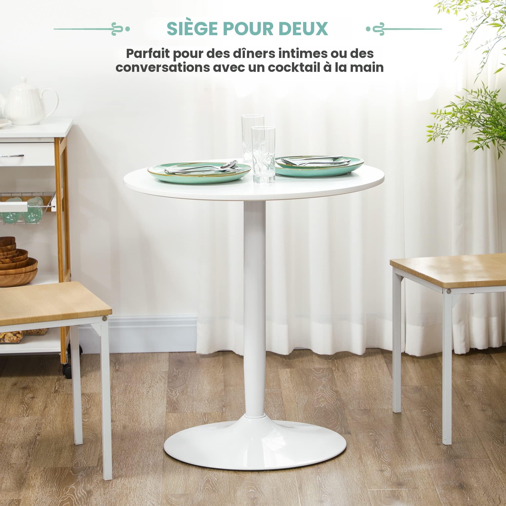 HOMCOM Table à Manger Pour 2 Personnes, Plateau Rond, Pied En Acier Noir 70 X 70 X 75 Cm~1rmqih0n1i800