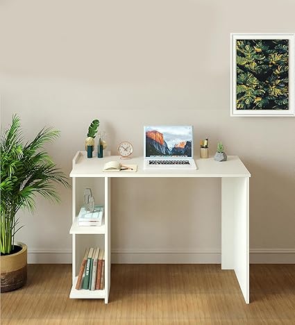 FURNEASER Lumia Engineered Wood Study Table, Workstation, Computer, Laptop, WFH Office Desk, Gaming Table with Storage (White)