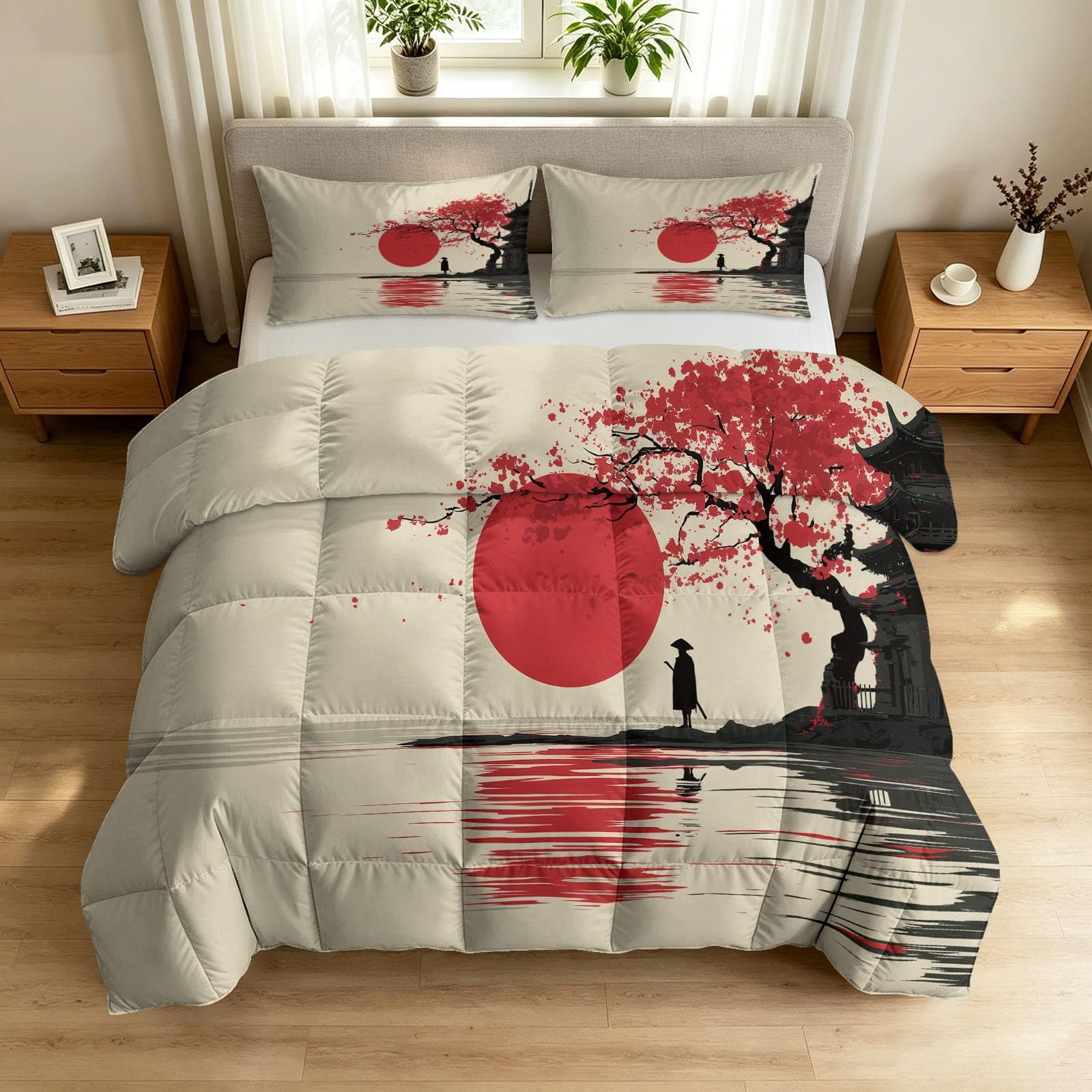 Couette d'été légère 200x200cm style japonais Ukiyo-e chic et réversible