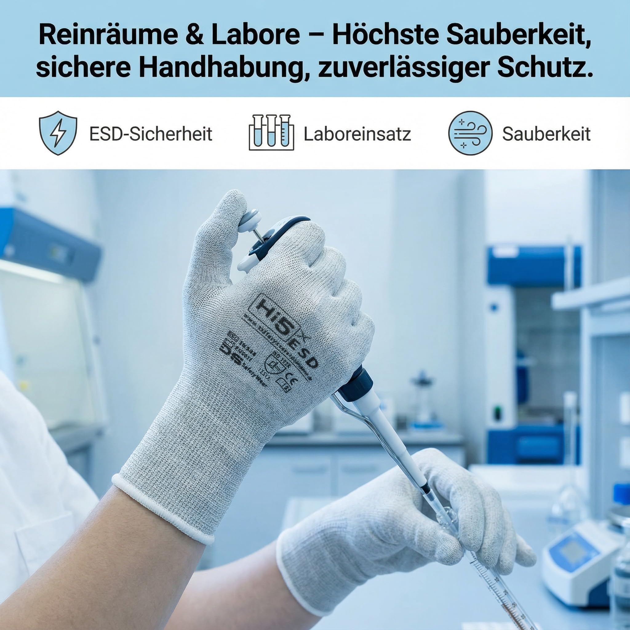 Hi5 DS SafetyWear X-ESD Arbeitshandschuhe – 13G Carbonfaser/Elasthan – ESD geeignet – EN 388:1121X – hohe Fingerfertigkeit Level 5 – Montage & Elektronik – weiß (M, 120, stück)
