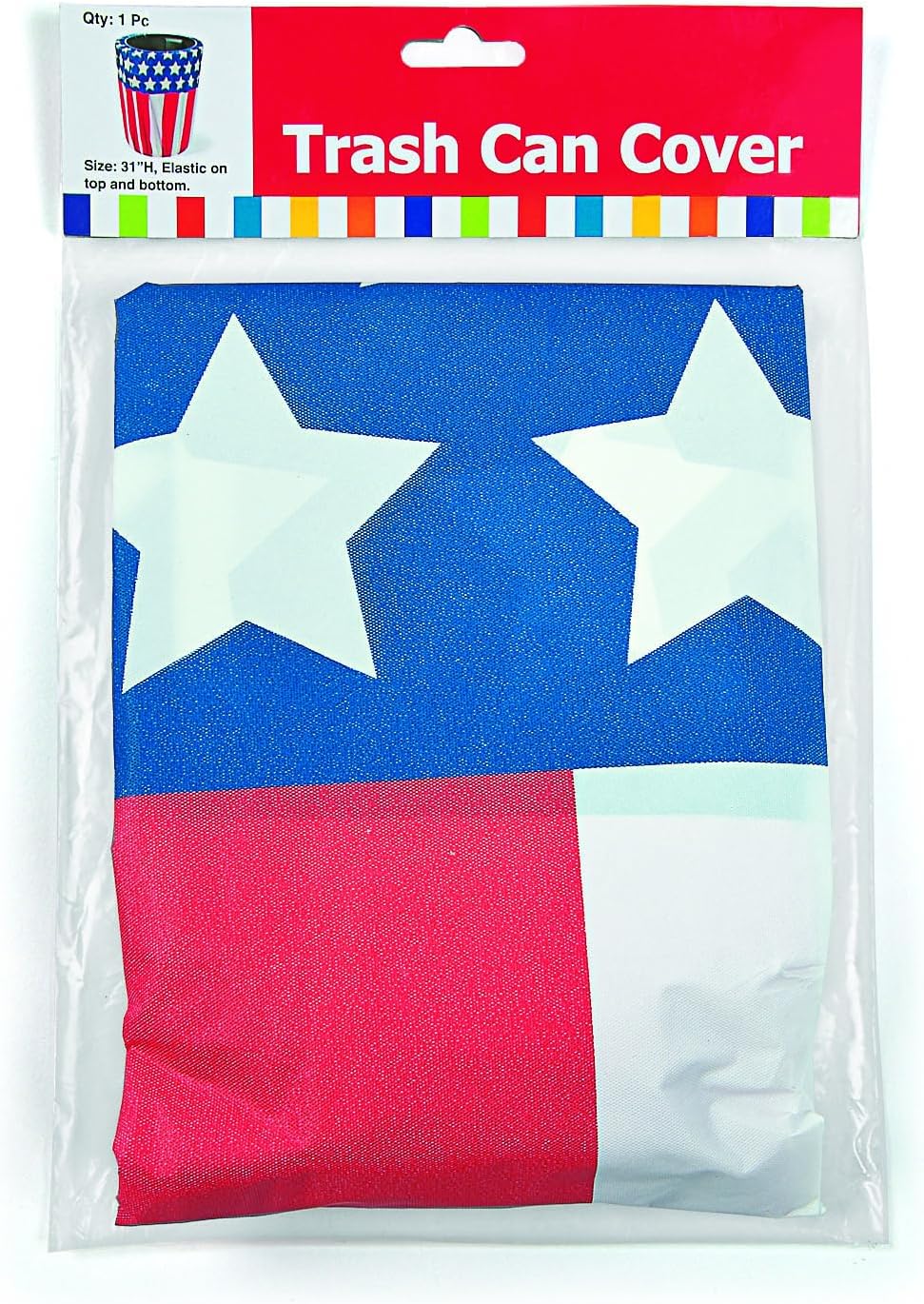 Fun Express Stars & Stripes Plastic Trash Can Cover, 1 Cover, Great Decoration for Cookouts, 4th of July, Memorial Day and Verteran's Day Events
