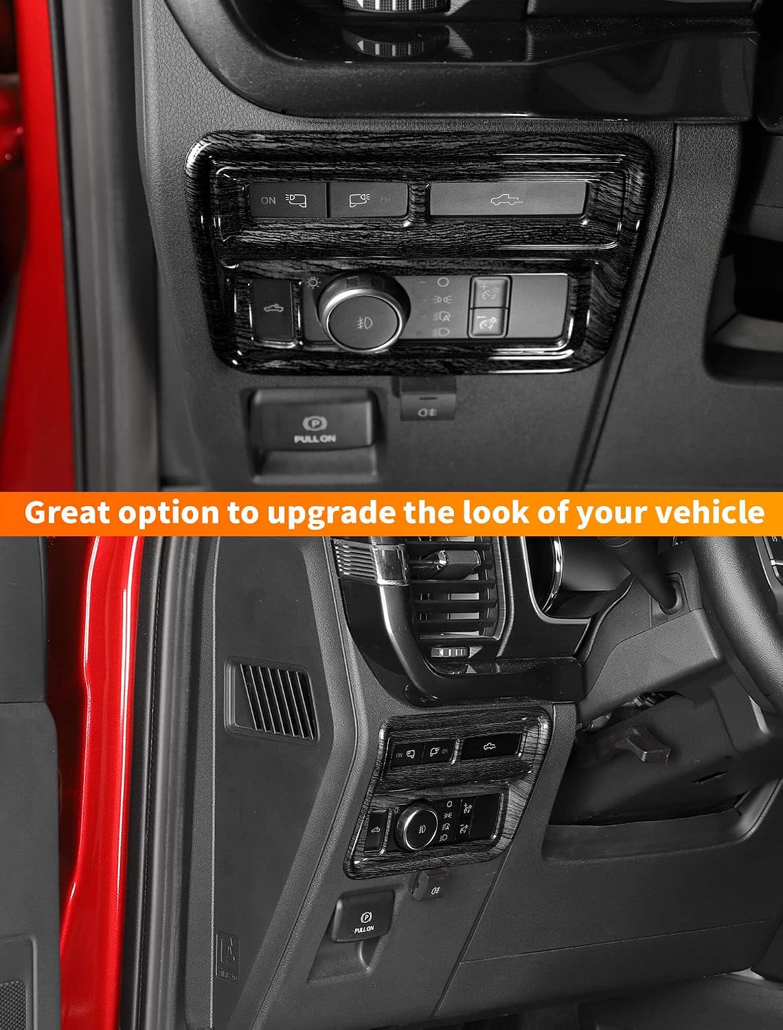 Savadicar Driver Side Headlight Control Panel Trim for 2021-Present Ford F150, Black Wood Grain Finish Dashboard Light Control Panel Overlay Accents, Interior Decorative Accessories